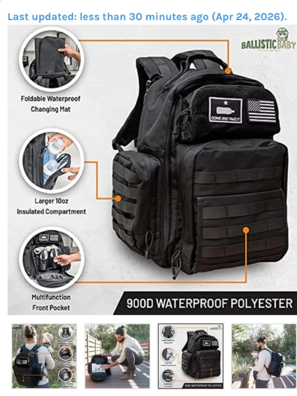 New With Tags Bolder Baby tactical Military Style Backpack Diaper Bag Dads Moms